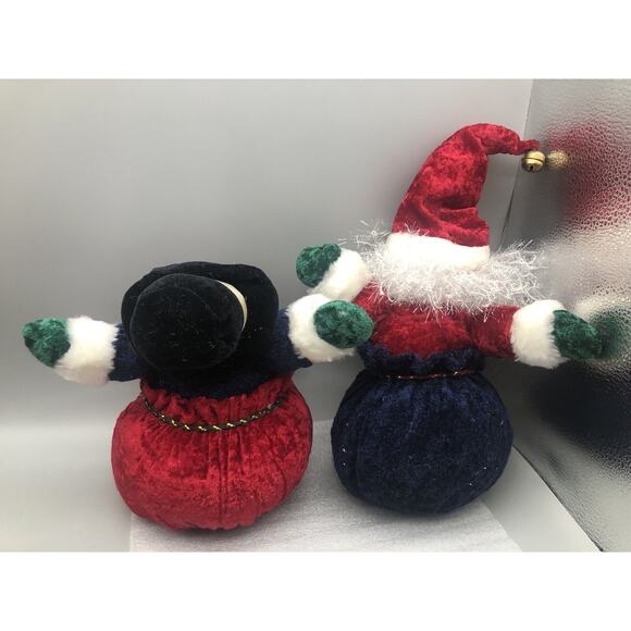 2 Vintage PBC International Plushy Santa Claus & Snowman Decoration Stuffed READ - Picture 9 of 16
